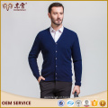 Merino lã V-colar cardigan suéter azul marinho para homem malha masculina